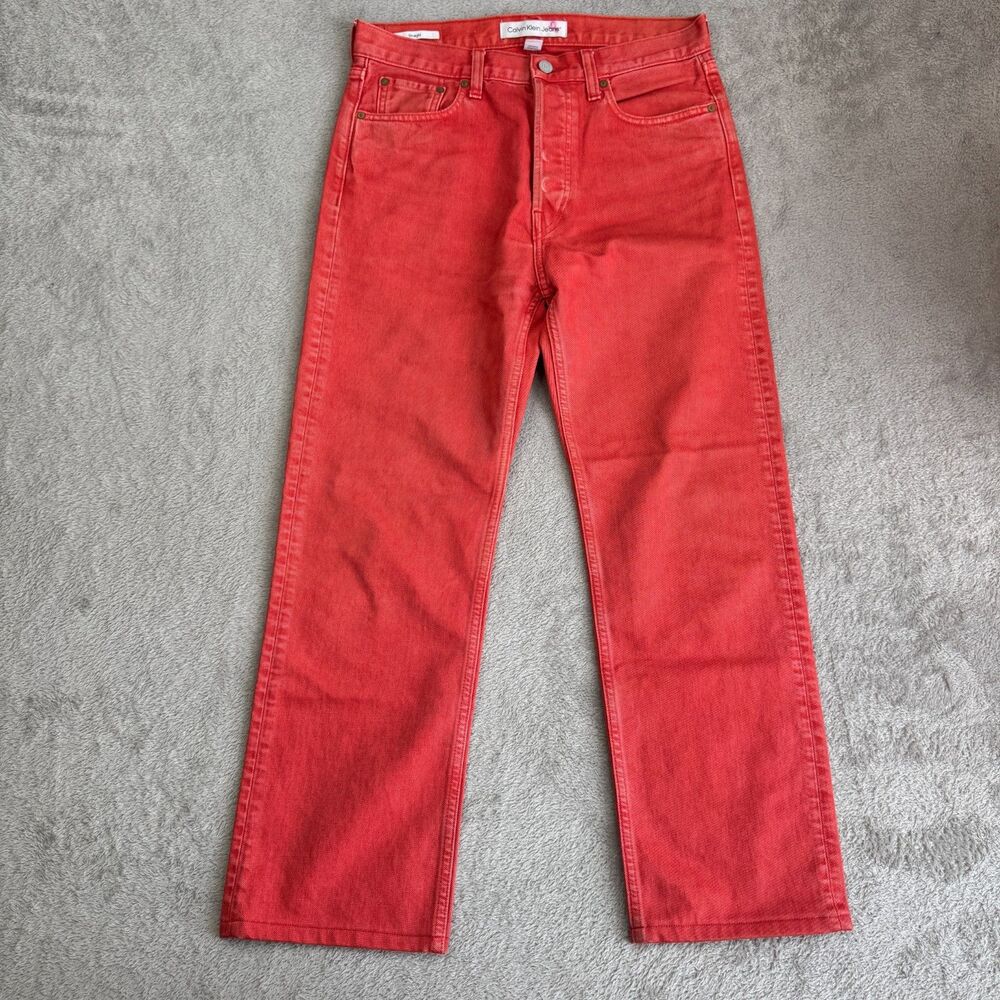 Calvin Klein Straight Jeans Mens 30x32 Red High Rise Classic Streetwear Grunge